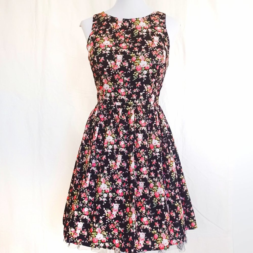 EMERALD SUNDAE Dress Floral Cotton Sleeveless Summer with Netting Edge Slip 9